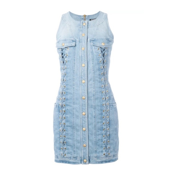 Balmain Dresses & Skirts - Balmain Jeans Dress Braided Gold Button Zipper XS